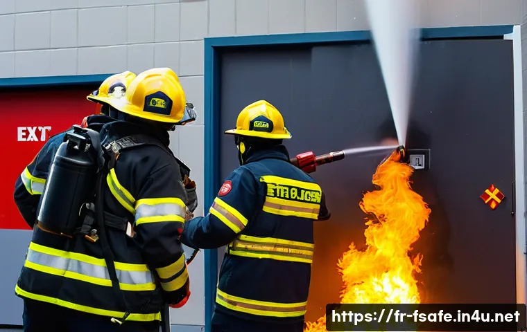 소방안전관리사 실무 교육 추천 과정 - **Prompt 1: Intense Fire Safety Training Simulation**
    "A diverse group of five professional Fren...