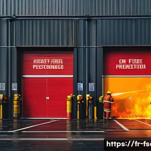 소방안전관리사 자격증의 중요성 - A detailed urban industrial scene showcasing fire safety measures: modern high-rise buildings and fa...