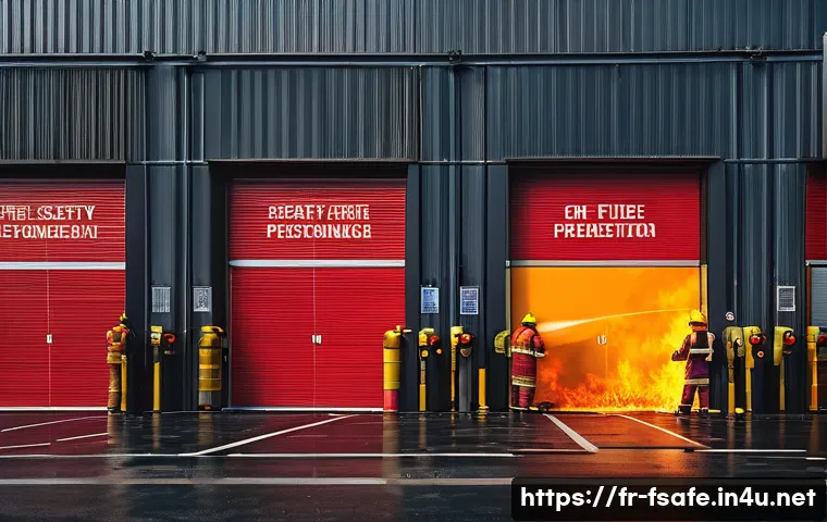 소방안전관리사 자격증의 중요성 - A detailed urban industrial scene showcasing fire safety measures: modern high-rise buildings and fa...