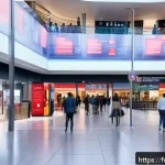 소방안전관리사 관련 논문 및 연구 자료 - A modern shopping mall interior equipped with advanced IoT smoke and gas detectors mounted on ceilin...