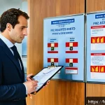 소방안전관리사 채용 시 이력서 작성법 - A professional fire safety manager in a modern French office environment, wearing a smart business s...